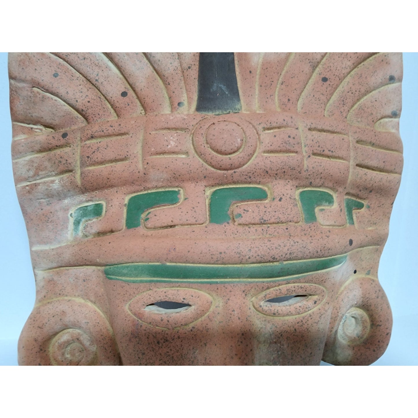 Vintage Terracotta Clay Mask Aztec Mayan Style Wall Art 12” Handcrafted Mexico