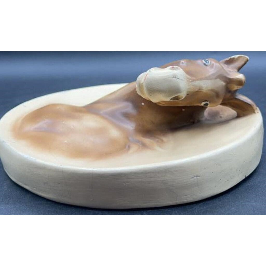 Vintage Ceramic Horse Wall Plaque w/Wire Hanger, Restored Ear, 9″