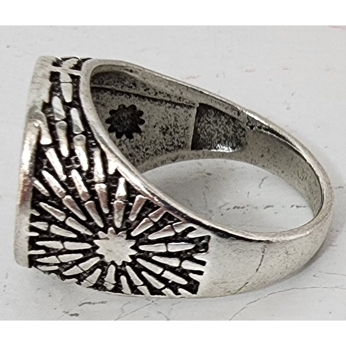 Modern VTG Stainless Steel Ring Size 9.5 Sunburst Engraved Bold Statement Band