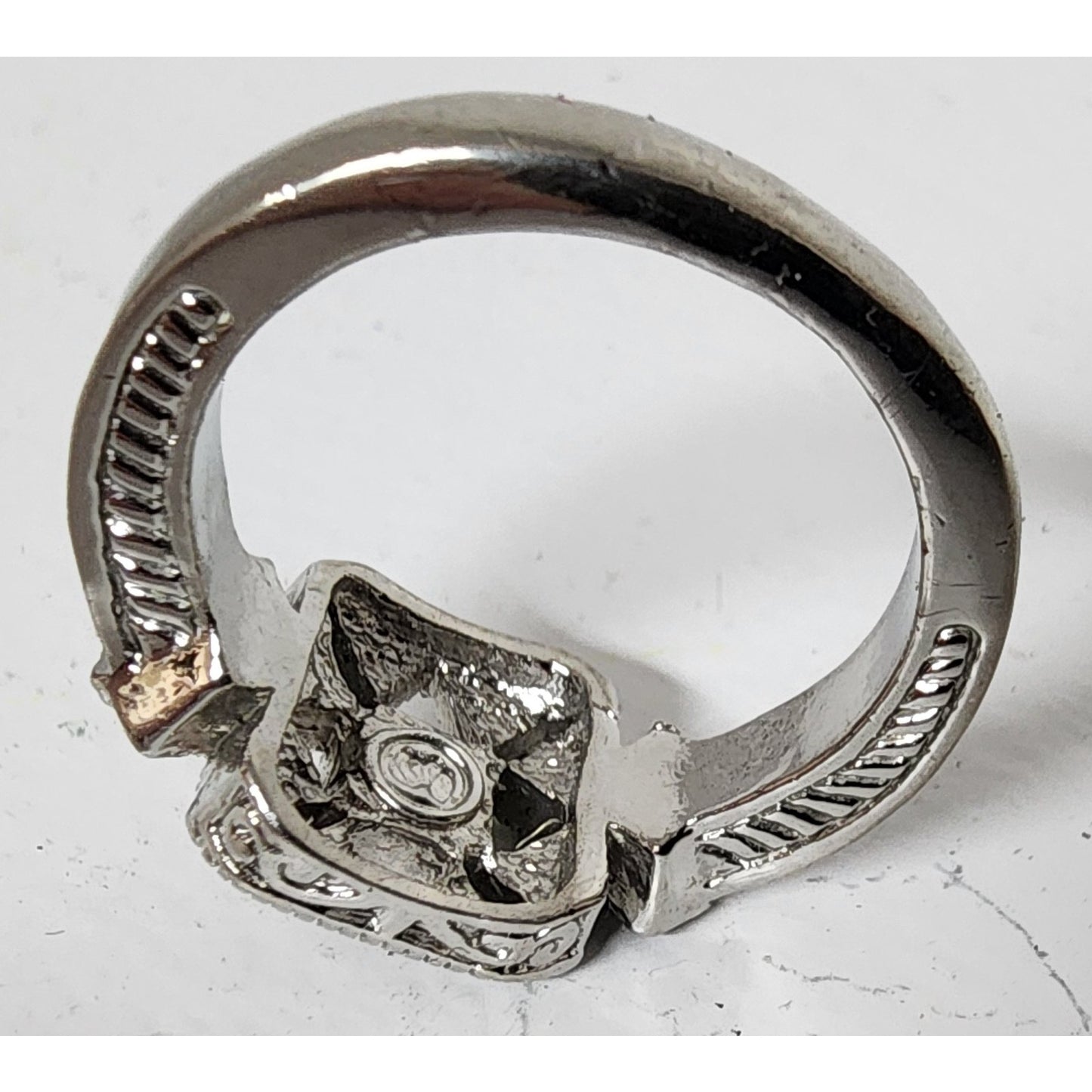 Vintage Silver Ring Size 9.75 w/ Box – Square Cut Clear Stone & Filigree Design