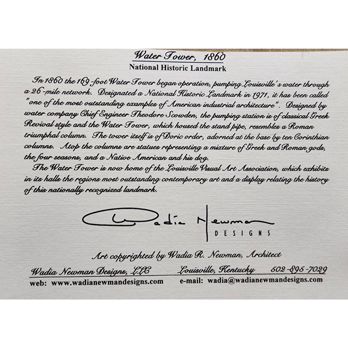 Signed Lithograph “The Water Tower” Wadia Newman Louisville Landmark Framed Art