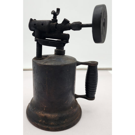 Vintage Brass Blow Torch w/ Black Rubber Handle 9.75" Tall Industrial Decor