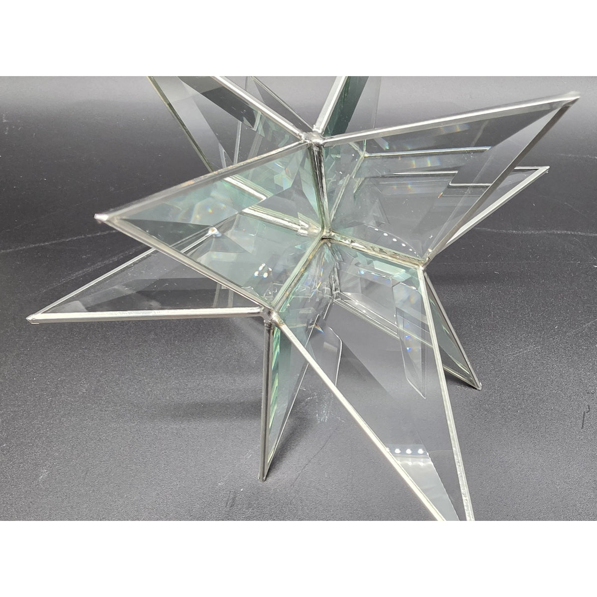 Vintage Artique Lexington Beveled Jade Glass 3D Moravian Star Suncatcher Boxed