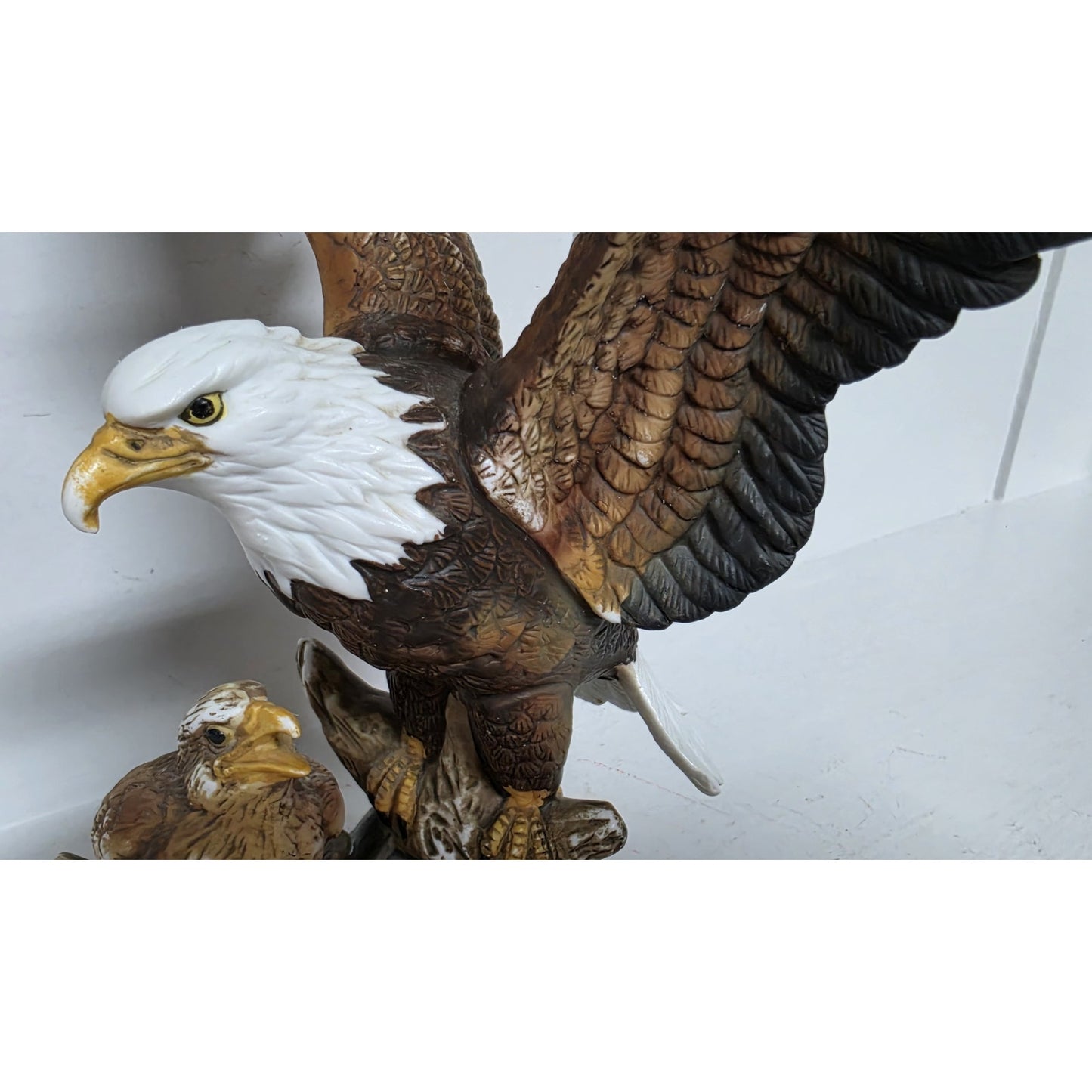 Vintage Taiwan Hand Painted Eagle & Fledgling Porcelain Figurine 8.5"