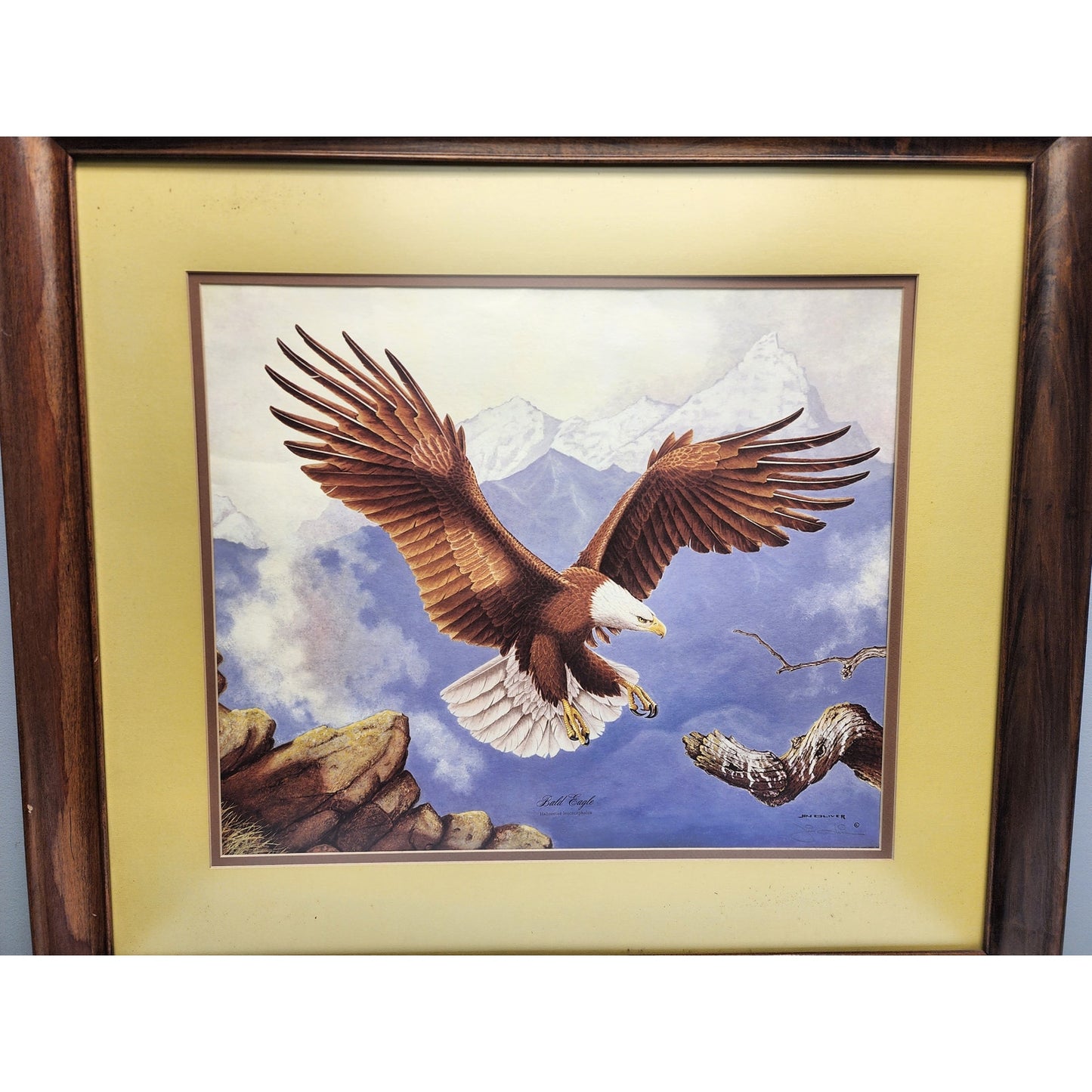 Jim Oliver Signed Lithograph “Bald Eagle”, Large Framed Wildlife Art 36.75x32.75