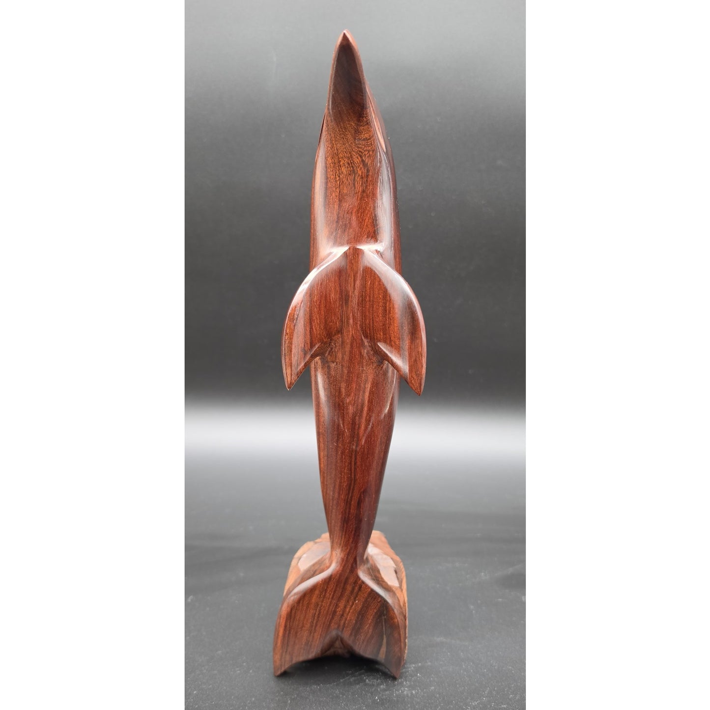 Vintage Hand‑Carved Hardwood Dolphin Statue 13.5" Polished One‑Piece Art