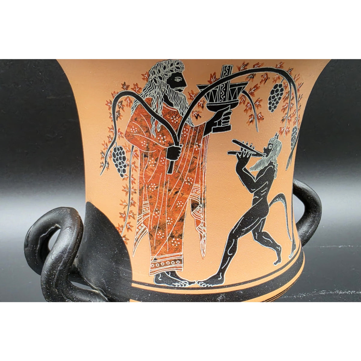 Vintage Greek Vase Dionysus Satyr Athens Pottery Calyx-Krater Lambrou Bros 7.25"