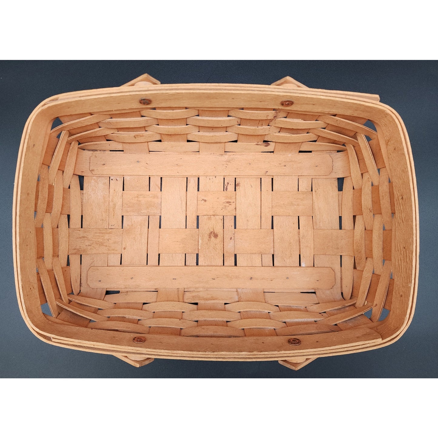 1998 Longaberger Handwoven Market Basket Signed w/ Handles – 14.25" x 9.75"