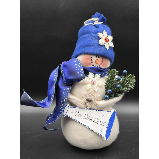 Vintage Ragg Carriers Snowman Go Big Blue Sports Decor Handmade Figurine 13"