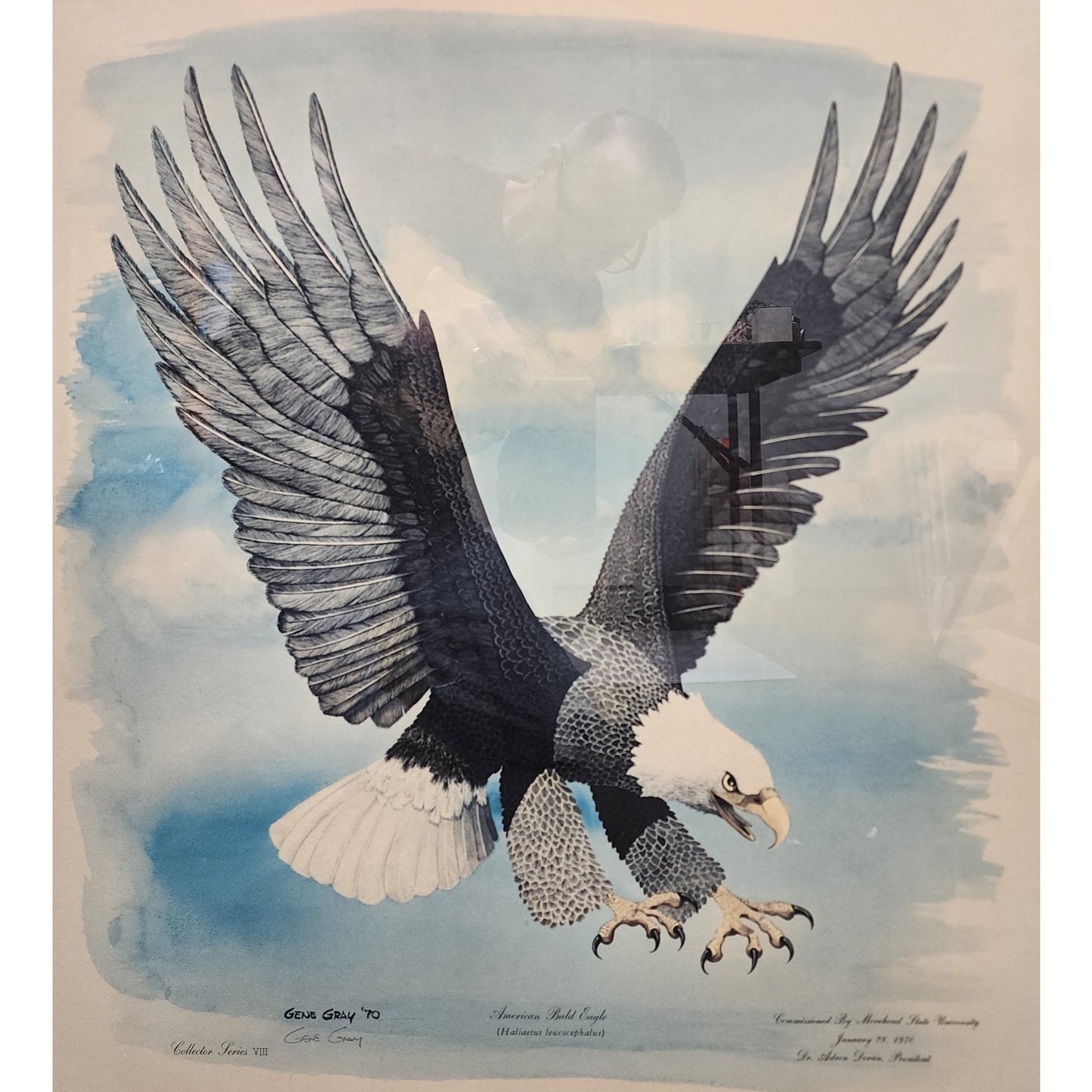 Gene Gray 1970 Bald Eagle Lithograph Framed Collectors Series VIII Morehead Univ