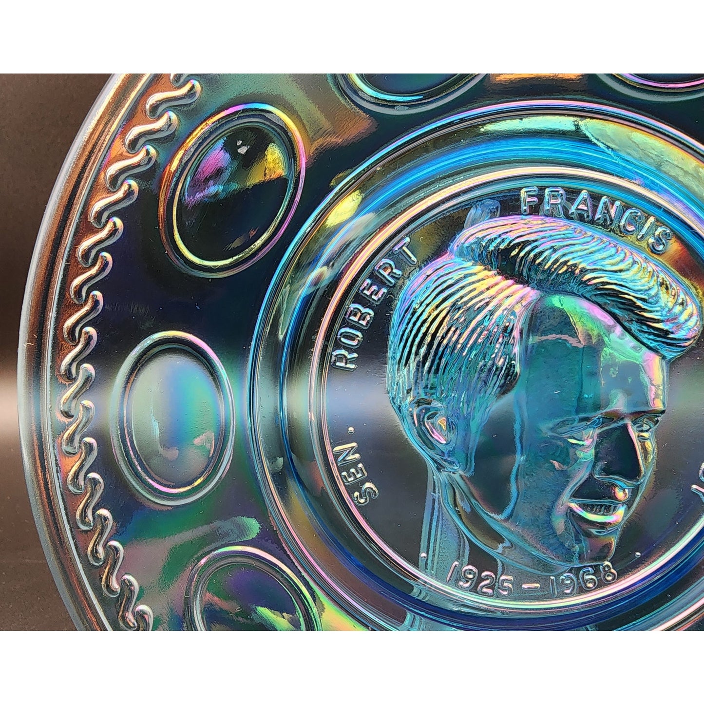Wheaton RF Kennedy Iridescent Commemorative Plate 8" Raised Relief 1925‑1968