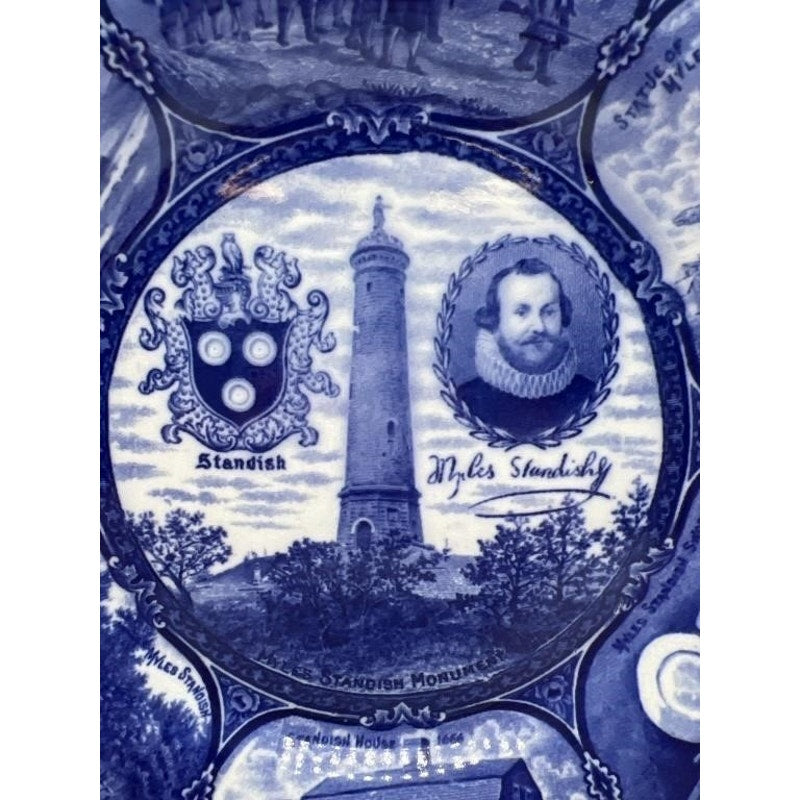 1905 Staffordshire A.S. Burbank Myles Standish Souvenir Bowl Plate Flow Blue