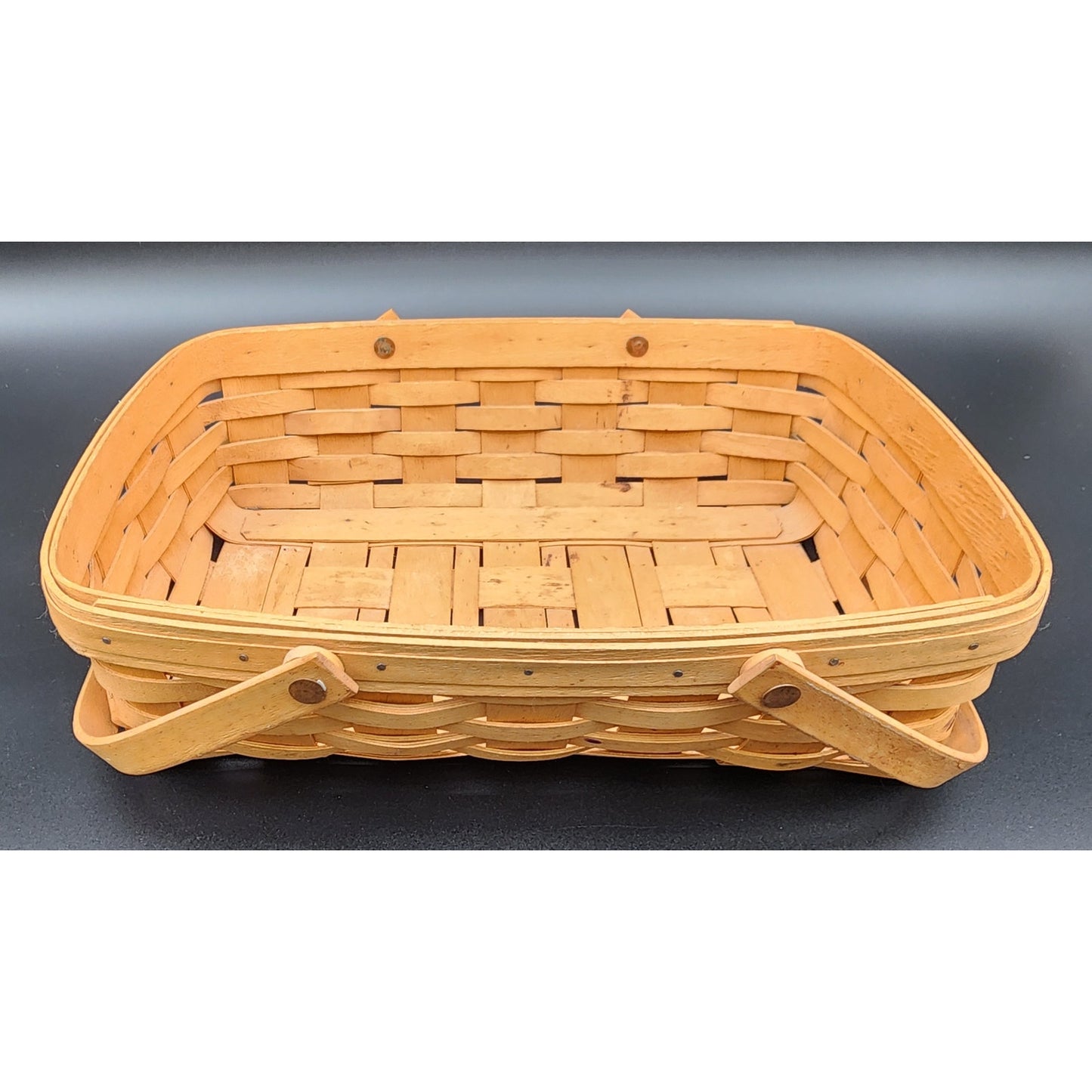 1998 Longaberger Handwoven Market Basket Signed w/ Handles – 14.25" x 9.75"