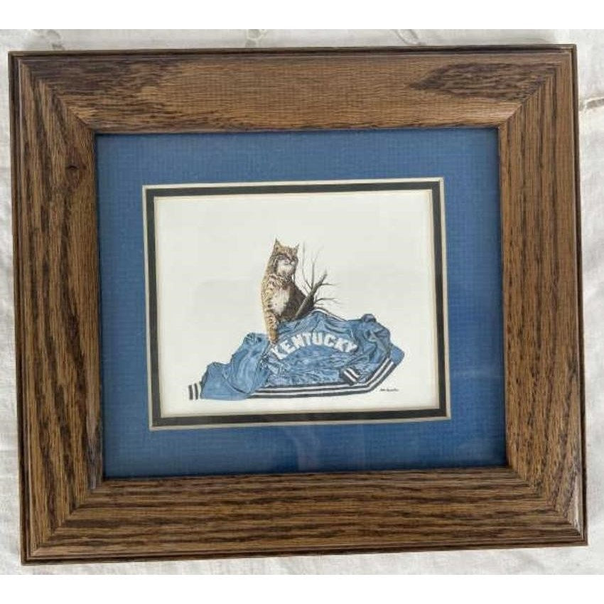 VTG Jim Hamilton “KENTUCKY” UK Wildcat Lithograph Print Framed Walnut Double Mat