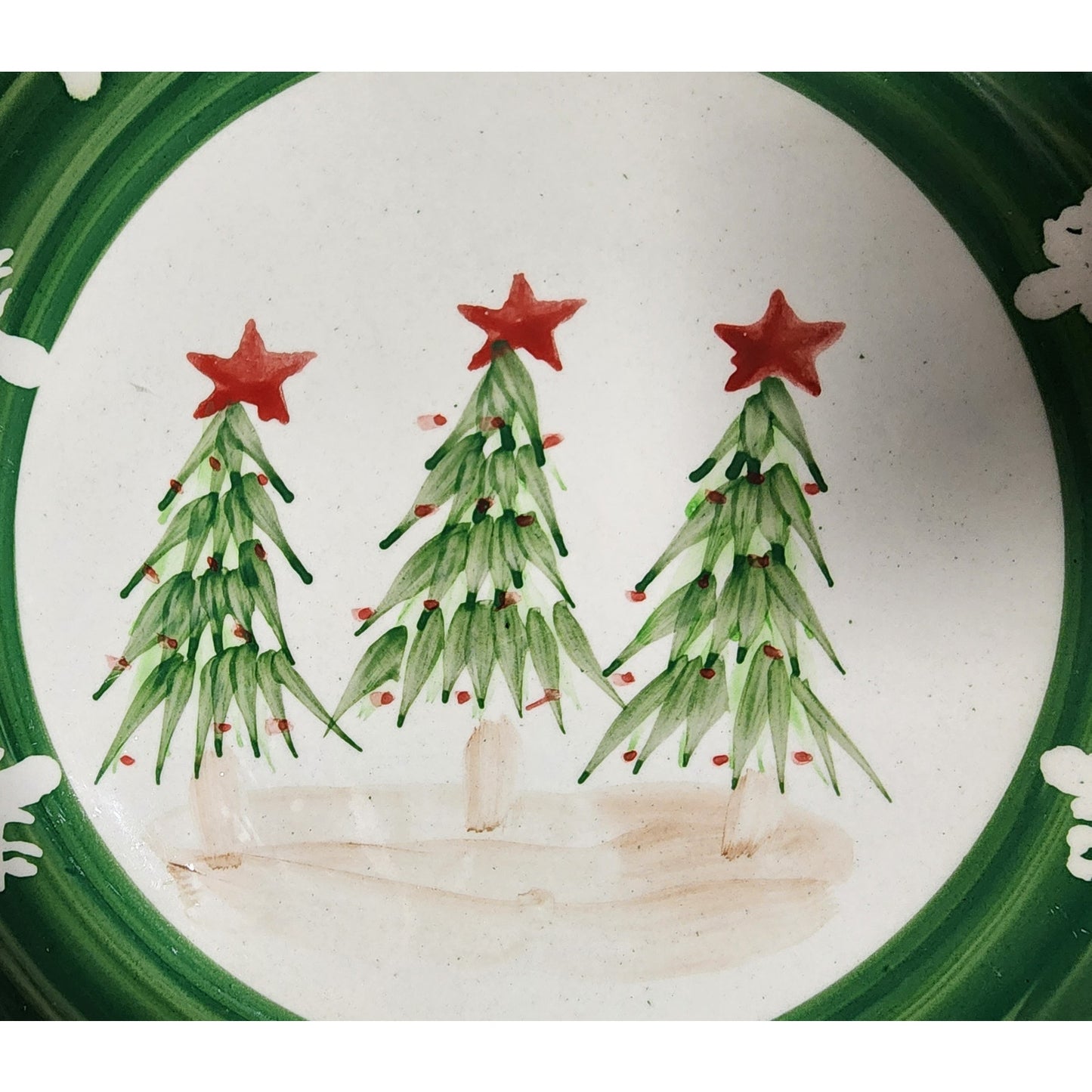 VTG Chinese Stoneware Christmas Dinnerware Set Hand Painted Trees 24 Pc - Rare