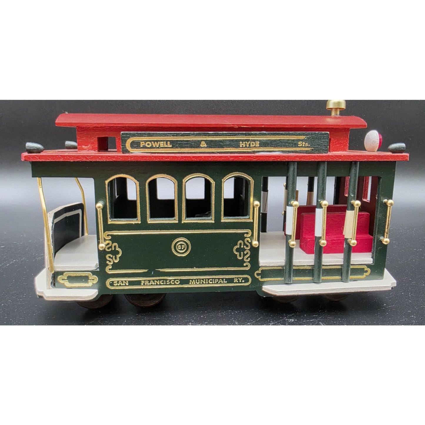 Vintage SF Cable Car Music Box Trolley Wood & Brass Plays “I Left My Heart”