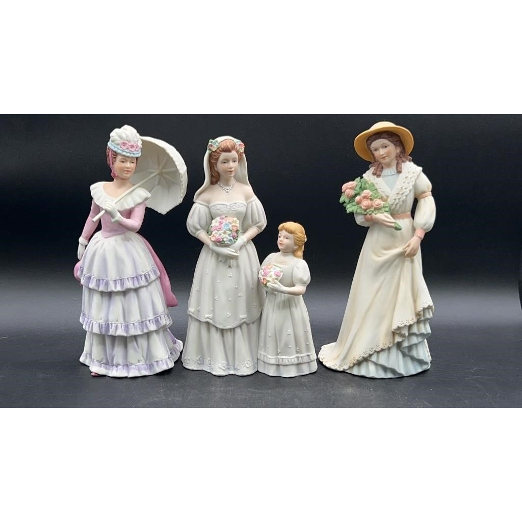 3 Homco Porcelain Figurines Bride's Day, Charlotte Rose &  Victorian Lady Lovely
