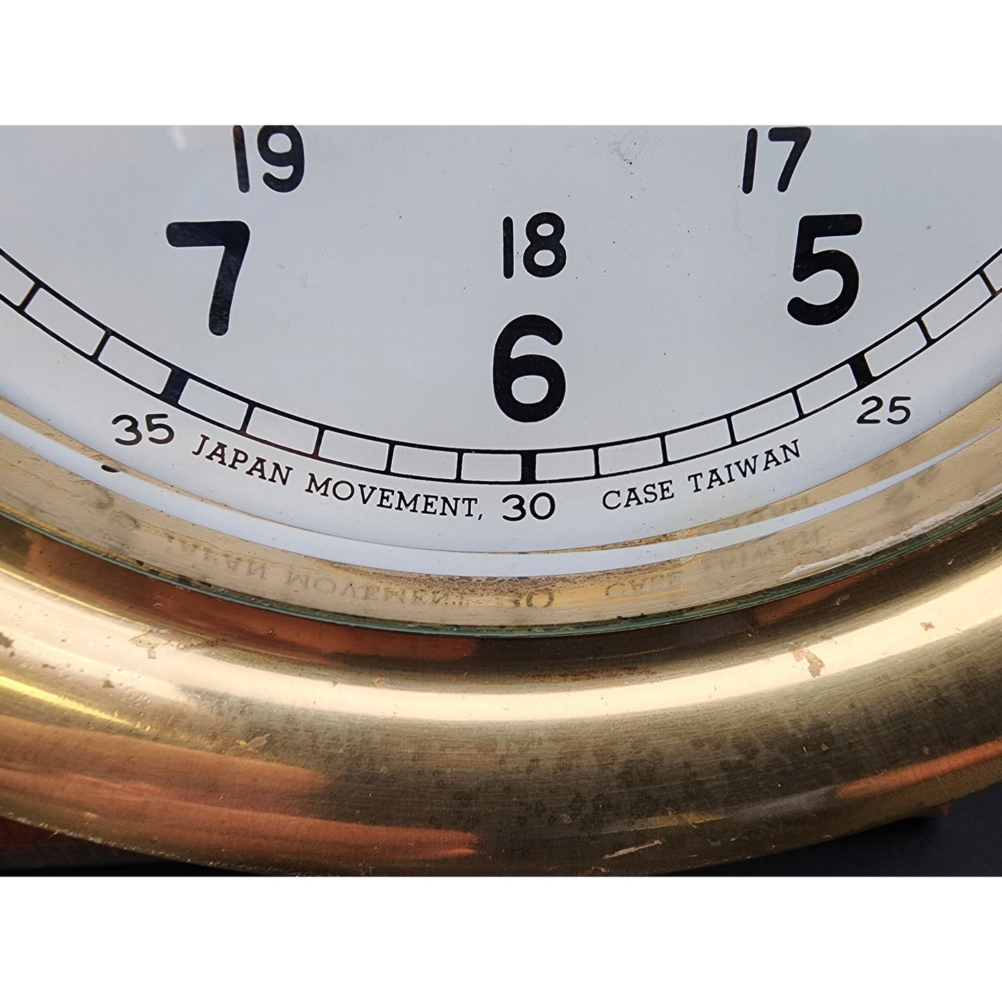 Vintage Dolphin Brass & Wood Mariner Wall Clock w/ Hourly Ship Bell Chimes