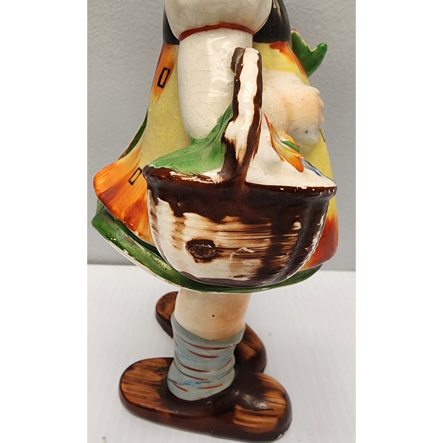 Vintage Made in Japan Dutch Girl Figurine Hand Painted w/ Flower Basket 8.5"