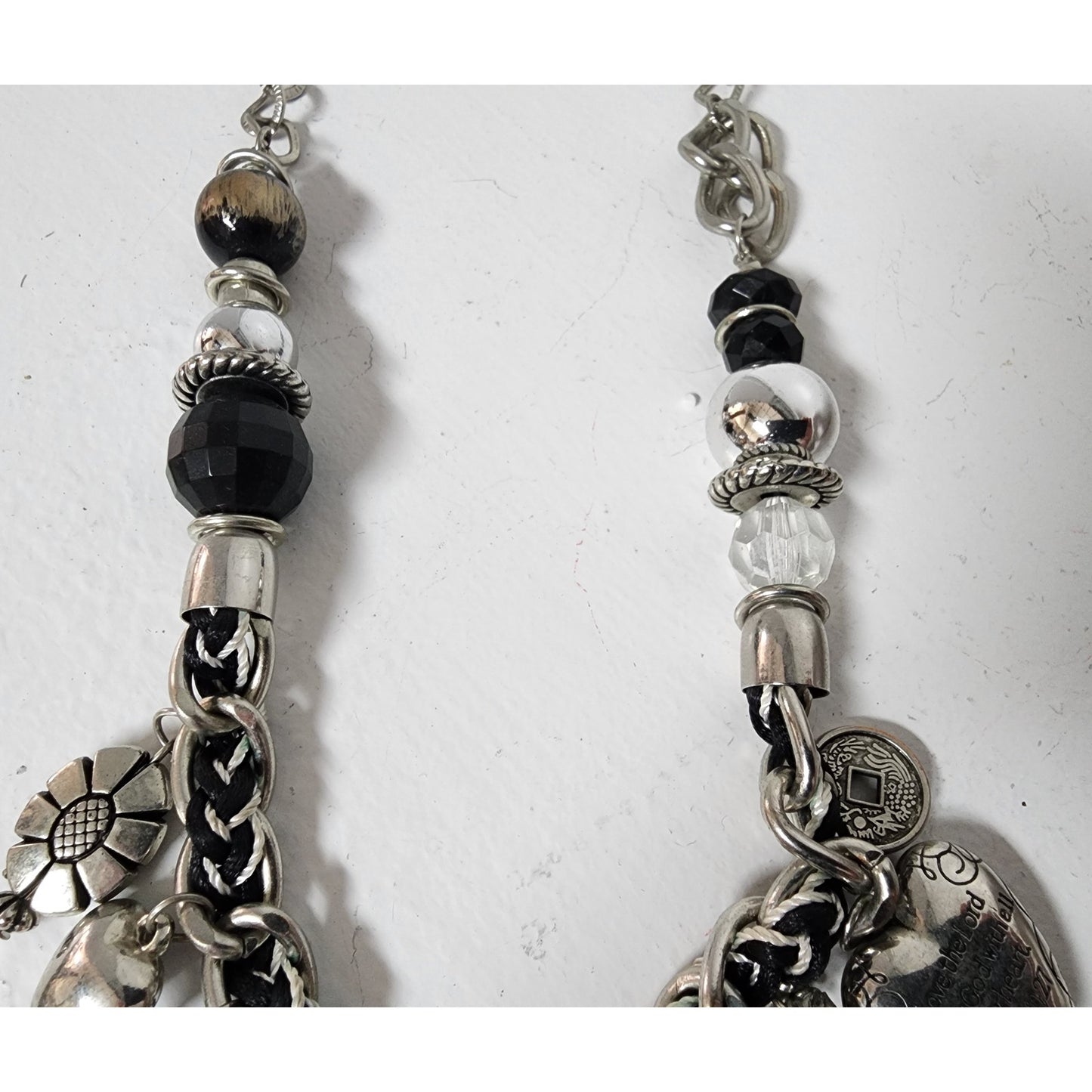Vintage Charm Necklace w/ Heart Amulet Luke 10:27 & Cross – Unique Design