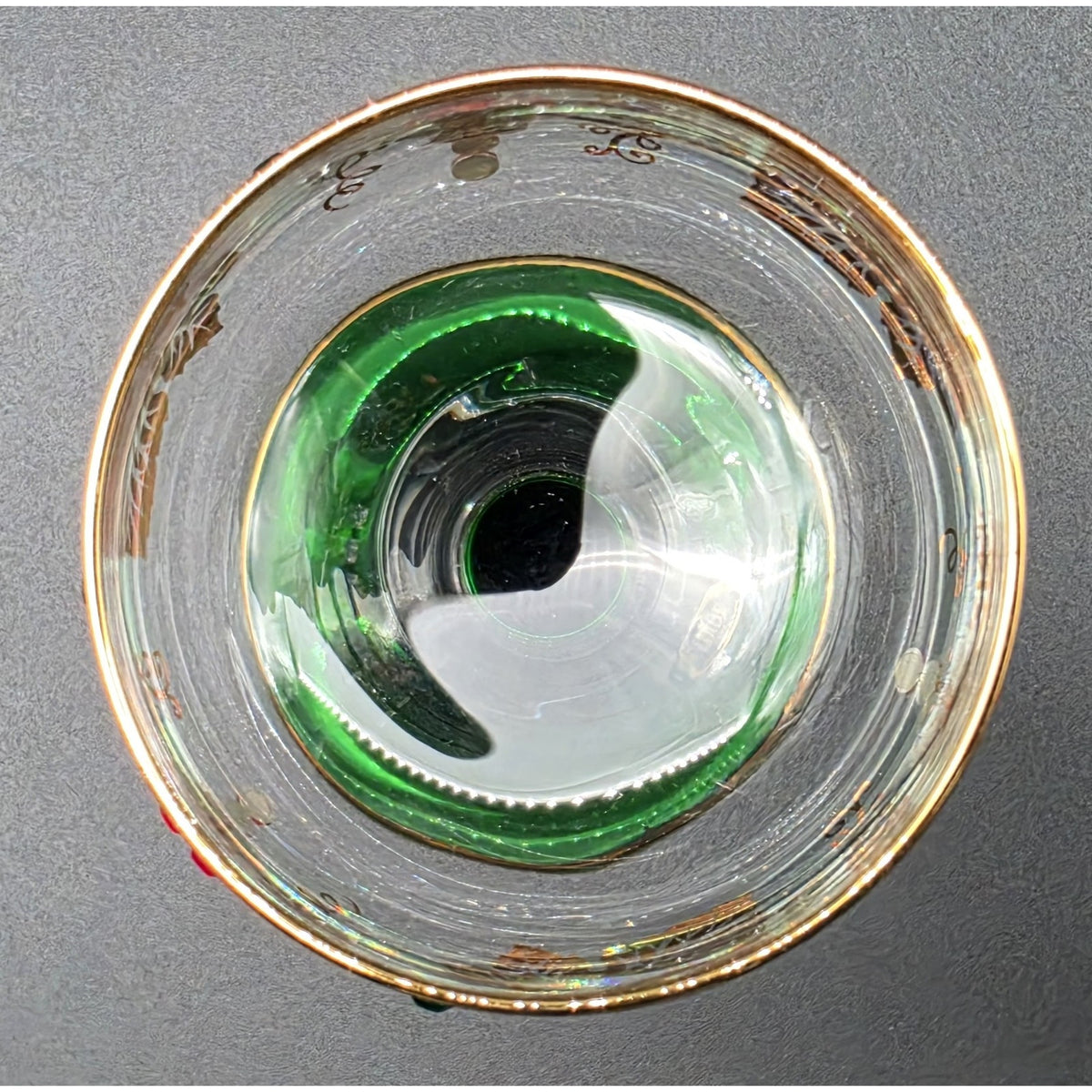 Vtg Bockling German Romer Wine Glasses Green Stem Gold Gilt Rhinestones Set 8