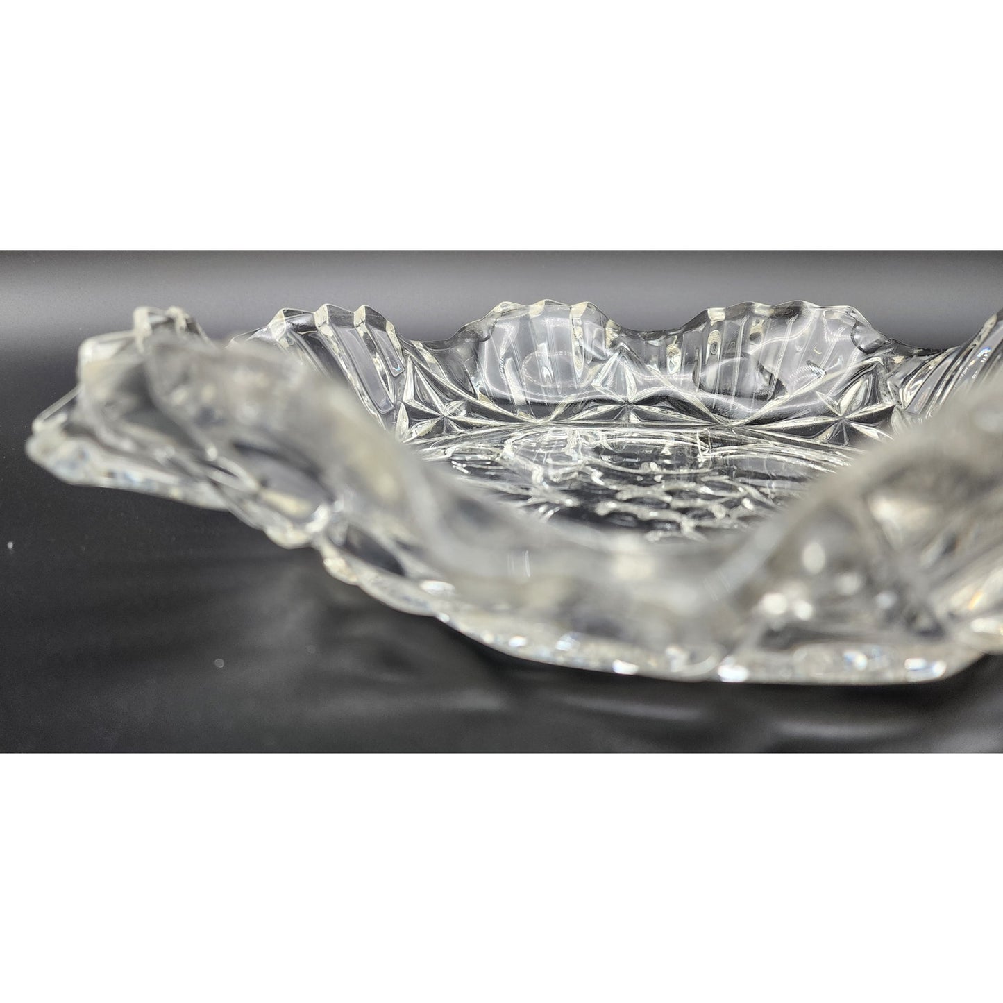 Vintage 11" Indiana Glass Bowl Grapevine Motif Scalloped Fluted Rim Elegant