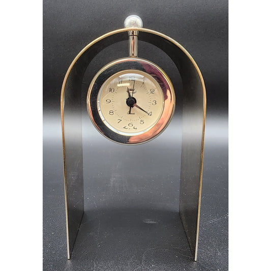 Vintage Italian Brass Arch Desk Clock – Quartz, Sculptural Design, Works Perfectly