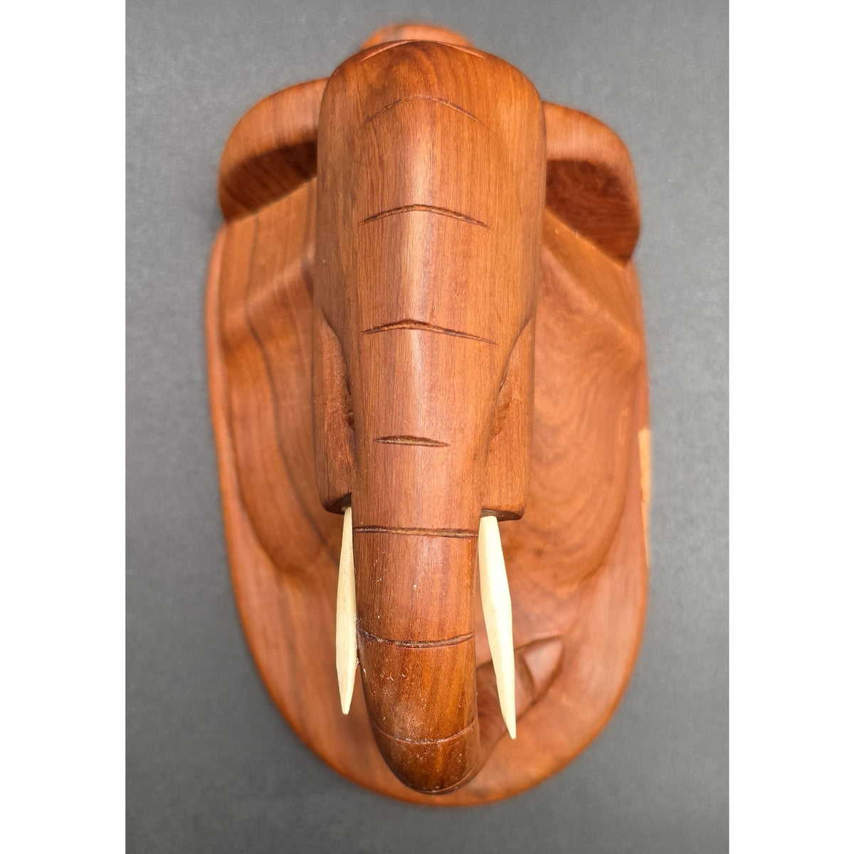 Vintage Hand Carved Wood Elephant Set Wall Hanging Plaque & Mantel Figurine Art