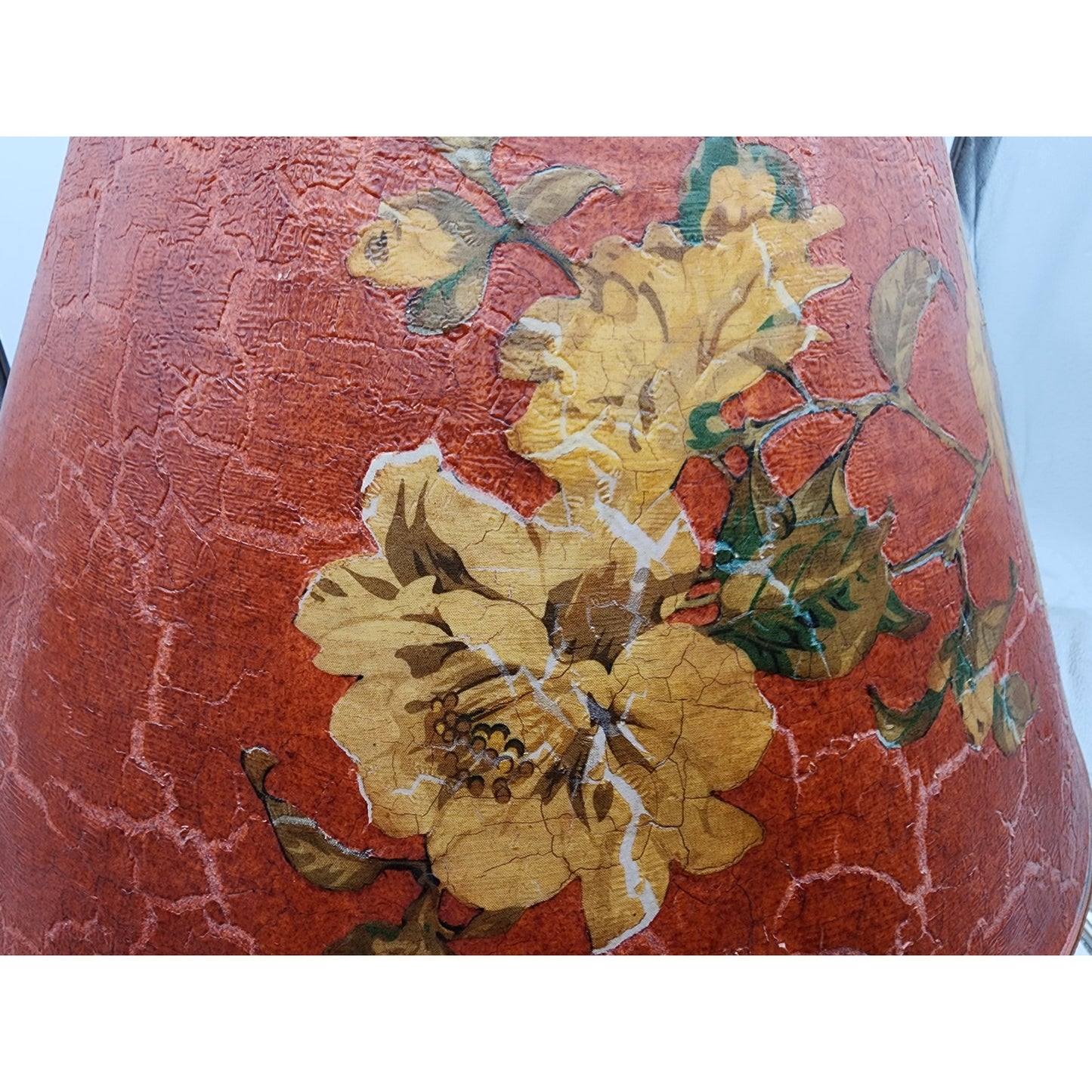 VTG 31" Fruit Basket Table Lamp w/ Floral Shade 42 lb Concrete Body Brass Finial