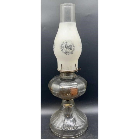 Antique Glass Oil Lamp w/ Frosted Etched Chimney 18″ Victorian Decor