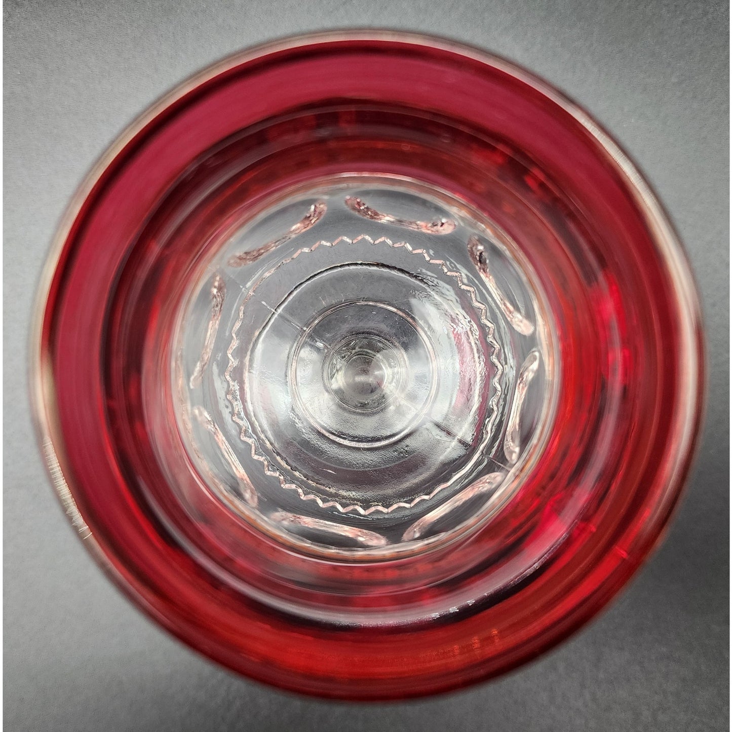 8 Kings Crown Thumbprint Ruby Flash Goblets 4.3" Vintage Glass Set