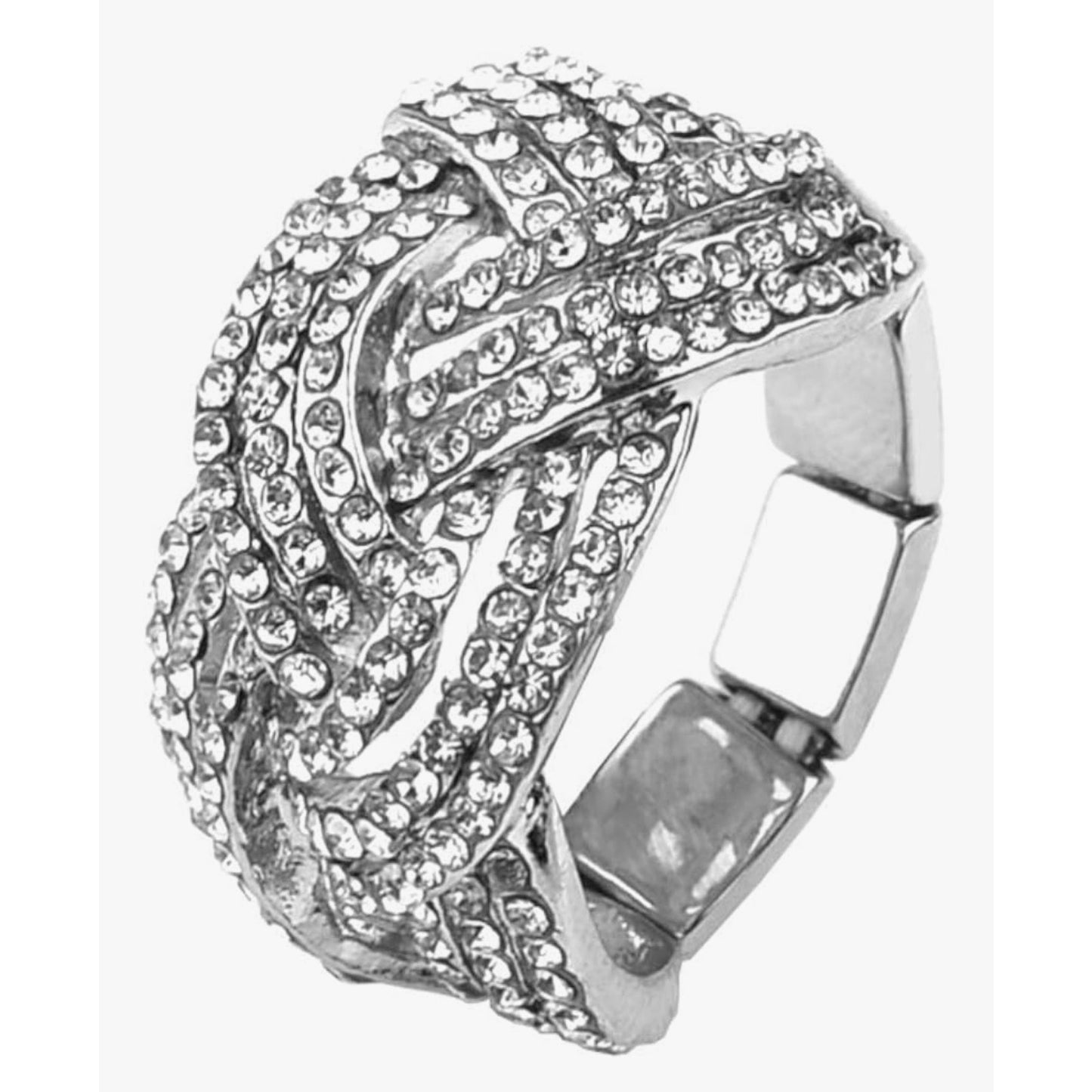 Nicole Miller New York Silvertone Twisted Stretch Clear Crystal Rhinestones Ring