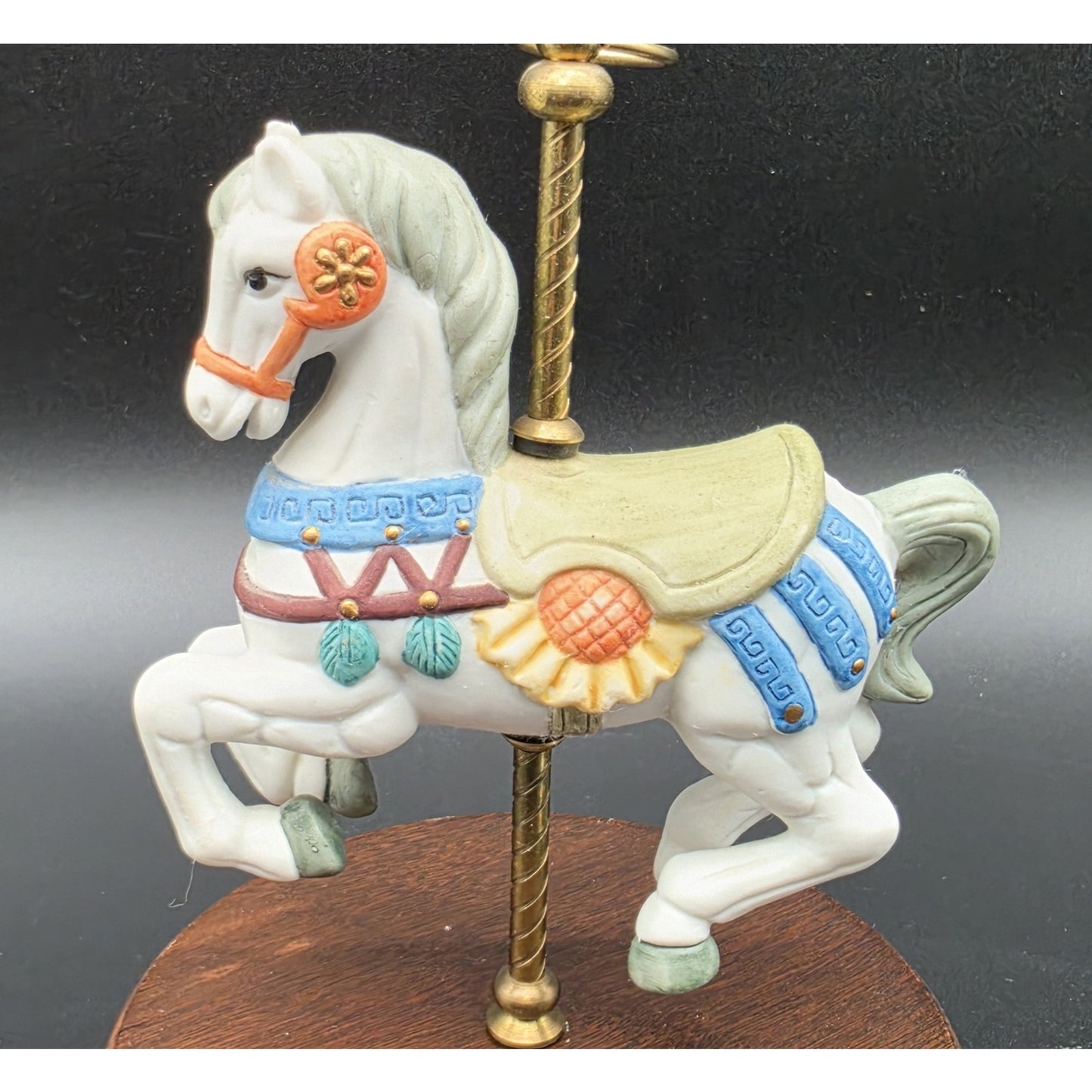 Vintage Taiwan Carousel Horse Music Box – Hand Painted Porcelain on Walnut Base