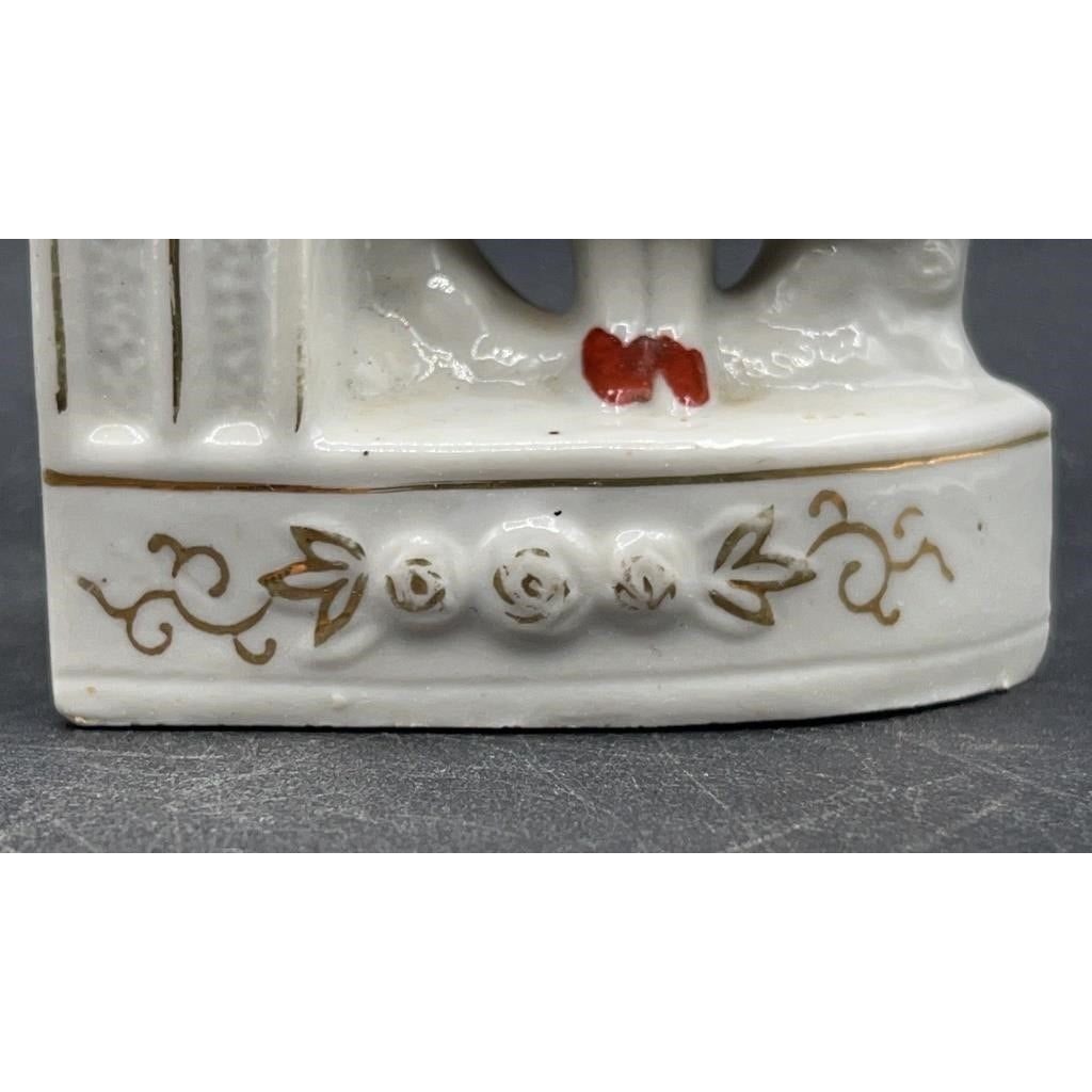 VTG Japanese Porcelain Colonial Man & Woman Bookends Hand-painted; 22K Gold Accent 5.25"