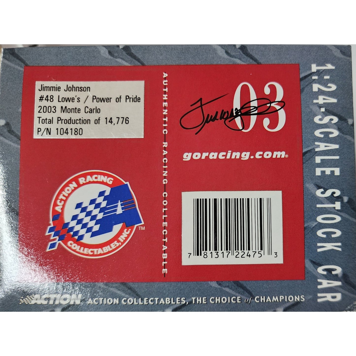 2003 Action 1:24 Jimmie Johnson #48 Lowe’s Power of Pride Monte Carlo Diecast