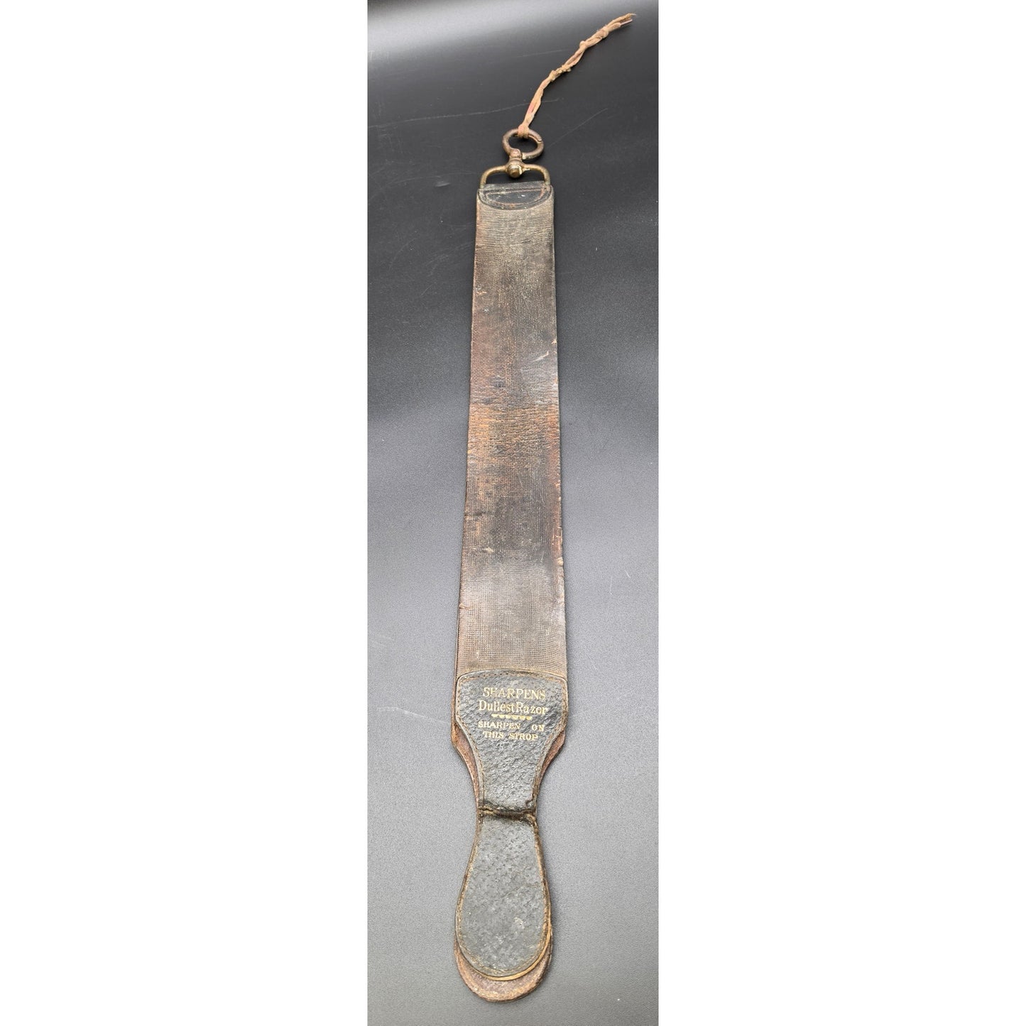 Vintage Illinois Barber Razor Strop 6534 Two‑Sided Leather w/ Brass Ring