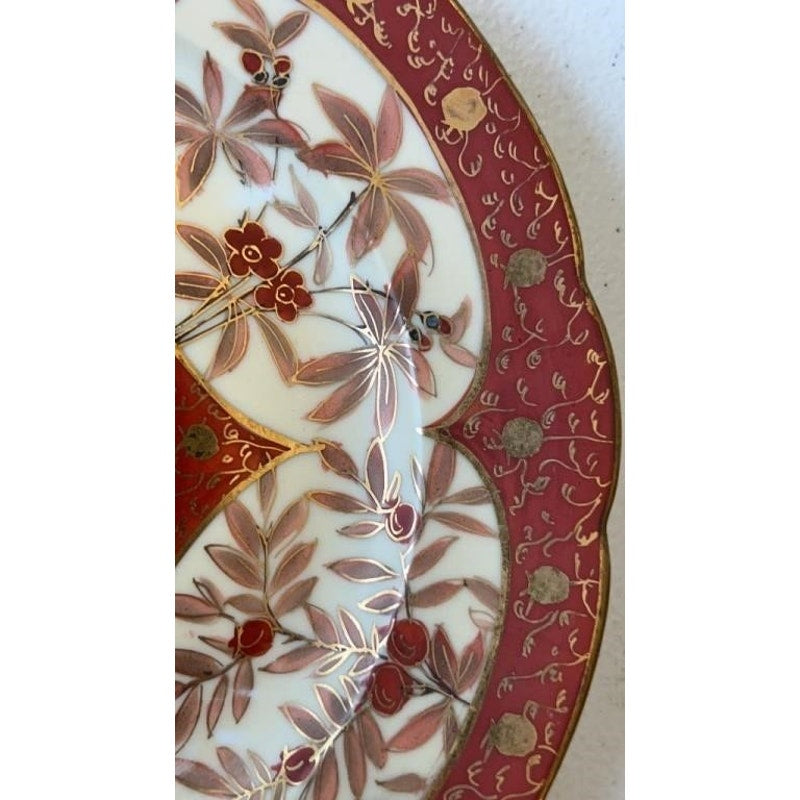 Antique C.F. Boseck Haida Austria Plates Pair Red Gold Scalloped 8" Japanesque