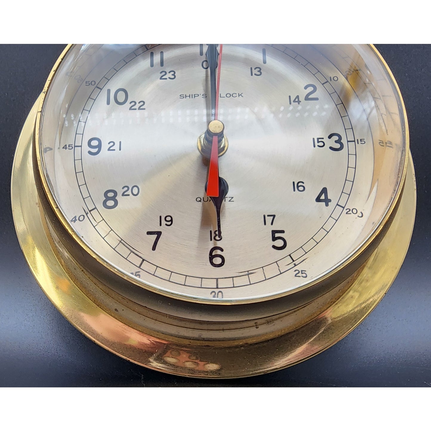 Vintage Lacquered Brass Ship’s Clock – Heavy, Stunning, 24‑Hr Dial, Not Working