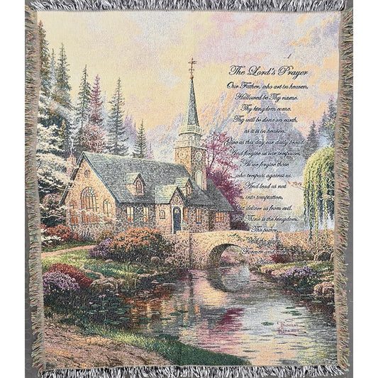 Thomas Kinkade 2006 Lord’s Prayer Tapestry Throw 60x51 Vintage Chapel Scene