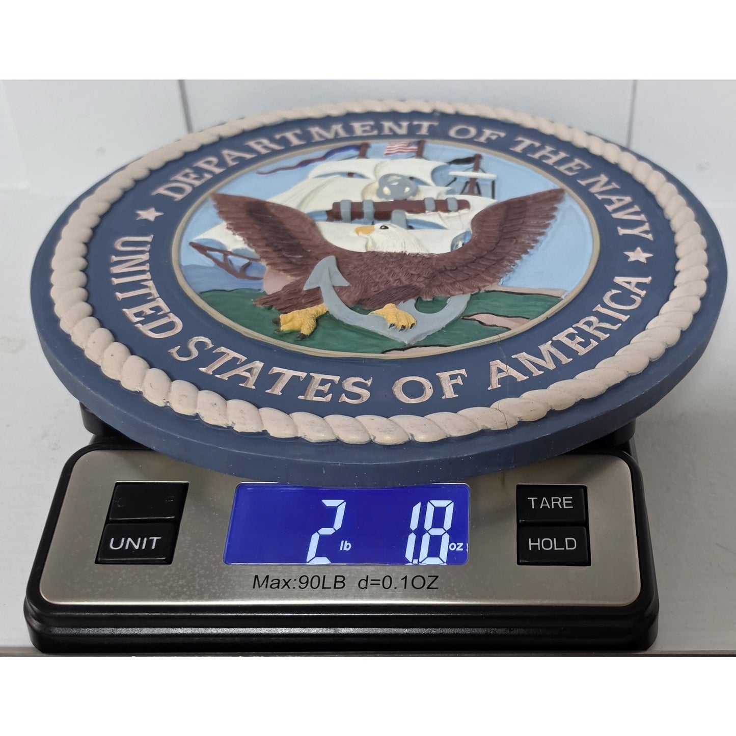 Vintage Dept. of the Navy Embossed Concrete Plaque – Hand Painted – Repaired