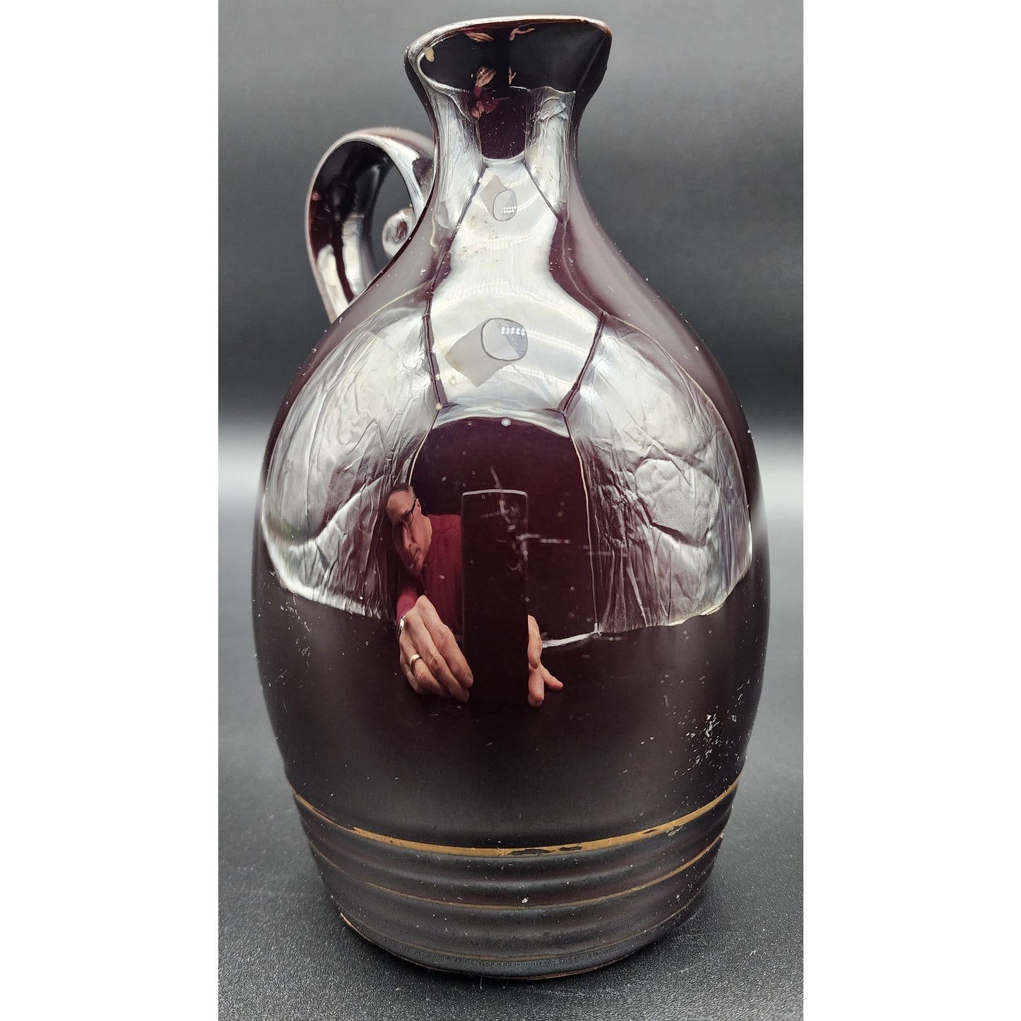 Vintage Little Brown Jug Music Box Japan Man & Lantern Rotating Figurine