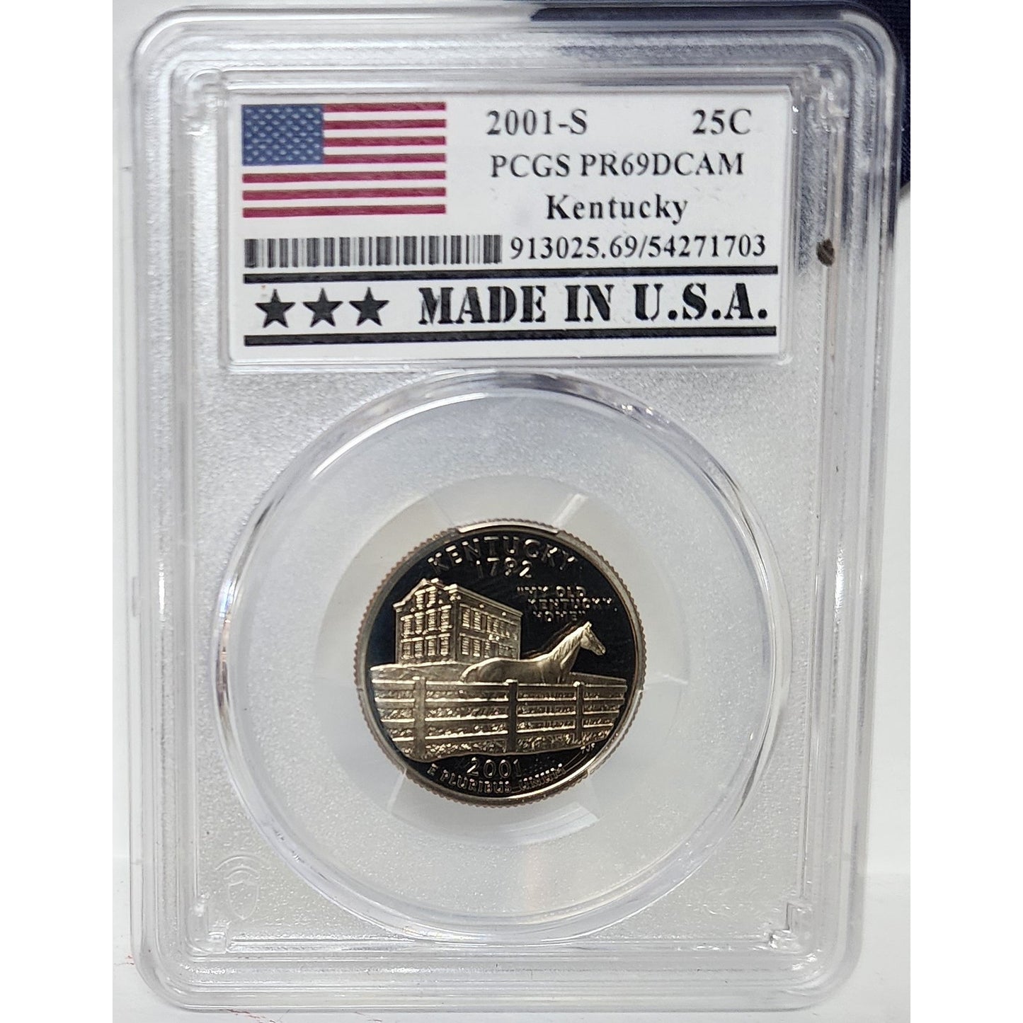 Kentucky 2001 PCGS PR69 Quarter w/ 4x6 KY Desk Flag & Stand Collectible Set