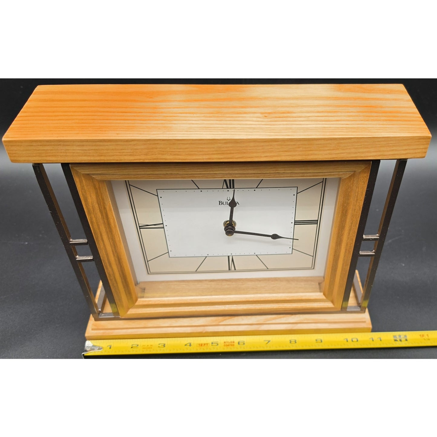 Vintage Bulova Hardwood & Bronze Quartz Mantel Clock – 2012, Beautiful & Working