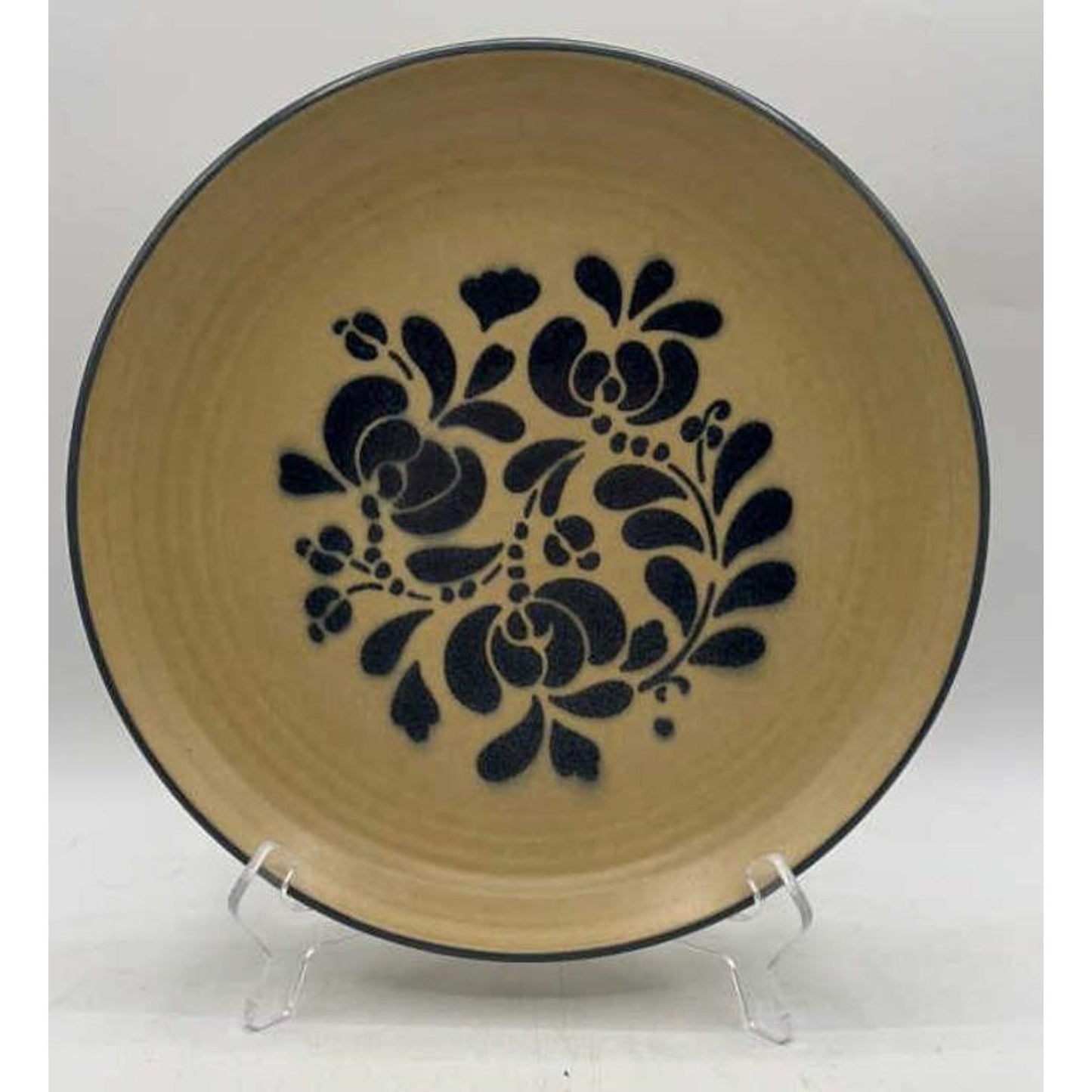 VTG Pfaltzgraff Folk Art 5‑Pc Place Setting Blue Floral (1977)Tan USA Stoneware