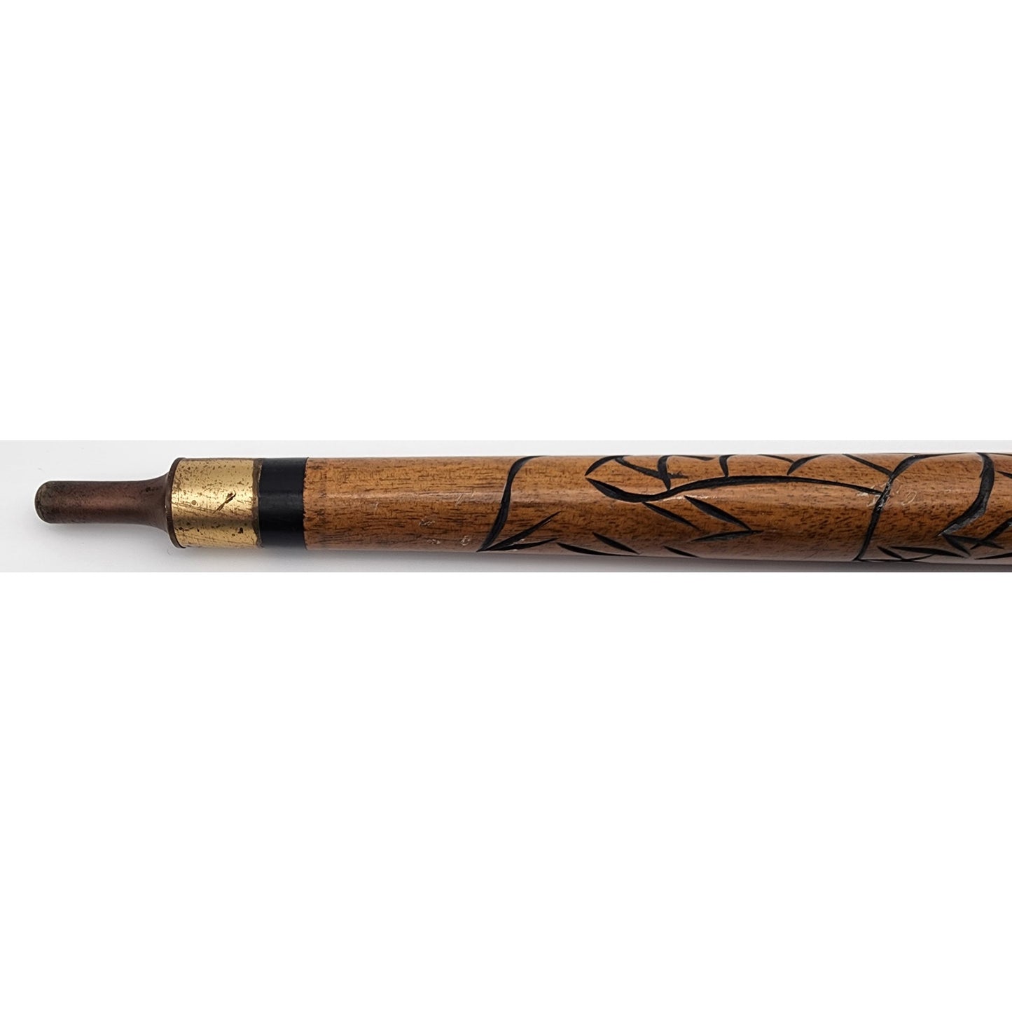 Vintage Hand Carved Wood Brass Cane w/ Hidden Pool Cue 33" - Rare