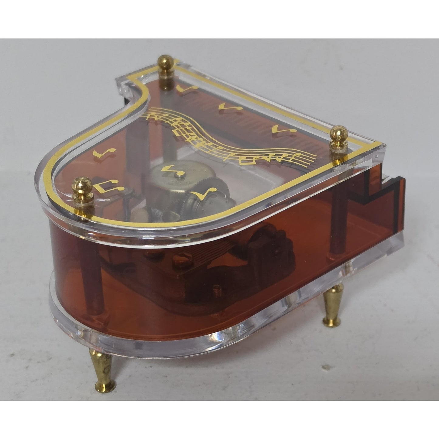 Vintage Jokiwa Japan Grand Piano Music Box Clear Amber Plexiglass Nice Works