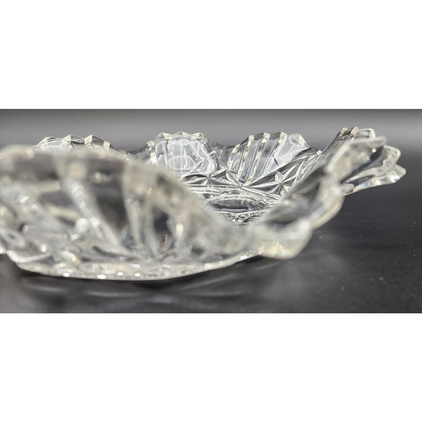 Vintage 11" Indiana Glass Bowl Grapevine Motif Scalloped Fluted Rim Elegant