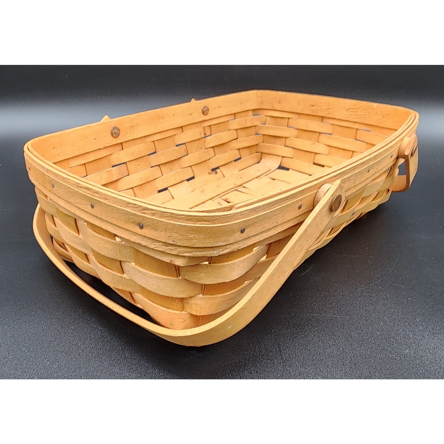 1998 Longaberger Handwoven Market Basket Signed w/ Handles – 14.25" x 9.75"