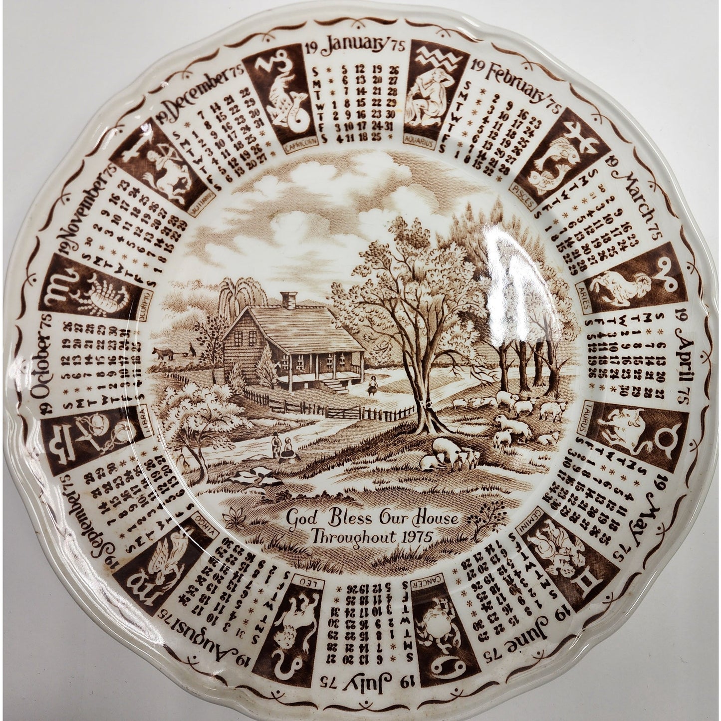 1975 Alfred Meakin Calendar Plate 9" – Hand Engraved Staffordshire England VTG