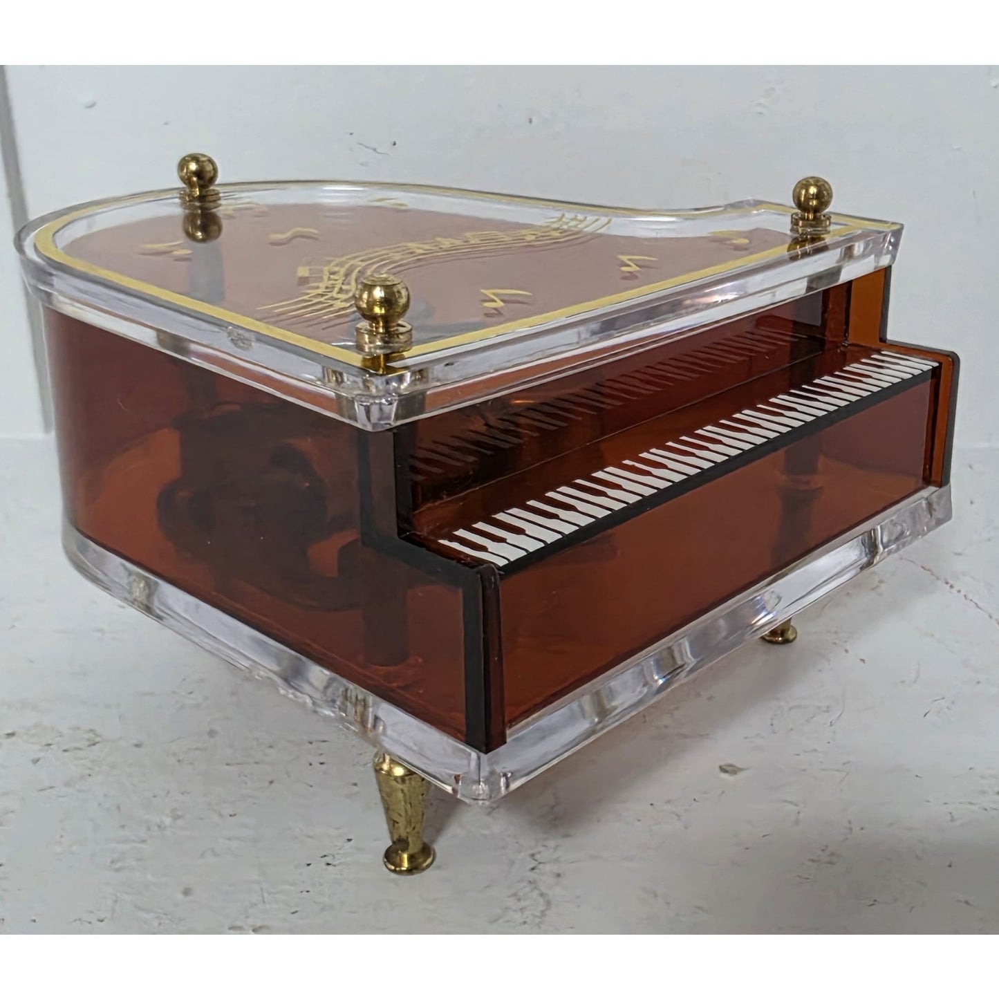 Vintage Jokiwa Japan Grand Piano Music Box Clear Amber Plexiglass Nice Works